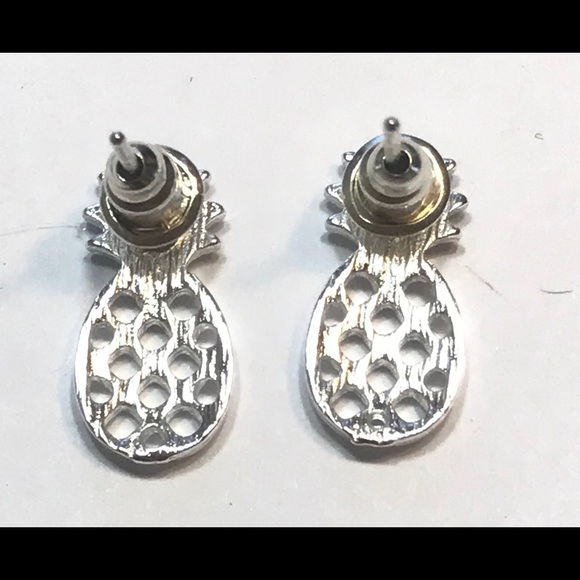 SHINY Oversized Pineapple Studs Silver Plated - Picture 2 of 2